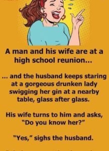 A man and his wife are at a high school reunion