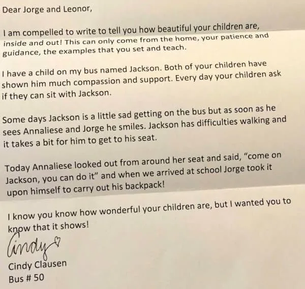 Bus Driver Observes The Behaviour Of The Children On Her Bus Regarding Boy – pens a letter to their parents that becomes widely shared