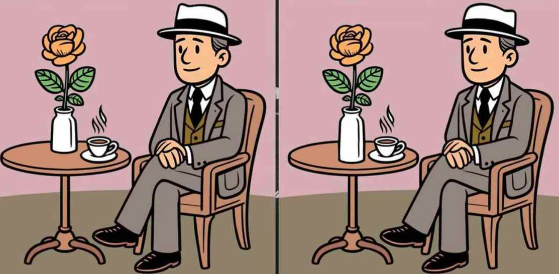 Spot three differences in the pictures of the man enjoying tea within a 15-second timeframe!