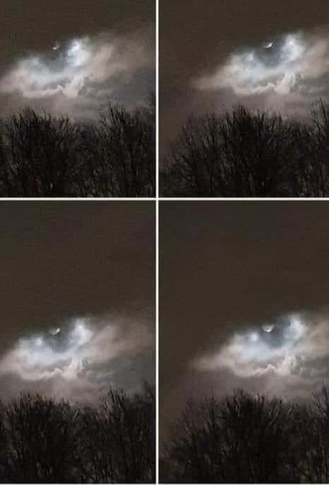 Man sees a luminous form peeking through the clouds.