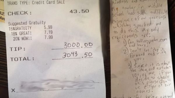 Stranger leaves ,000 tip for waitress with special request