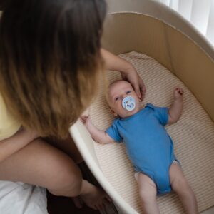 Lonely Mom Checks Baby in the Morning and Is Lonely Mom Checks Baby in the Morning and Is