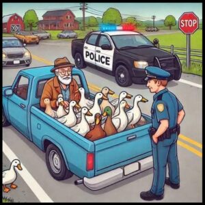 A policeman pulls over an old man driving a pickup truck A policeman pulls over an old man driving a pickup truck
